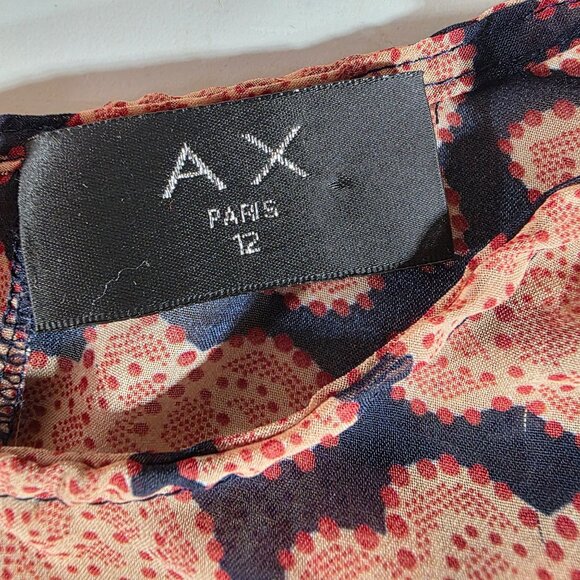 AX Paris Womens Floral Print Cold Shoulder shirt blouse sheer Sz 12 back buttons - Picture 2 of 8